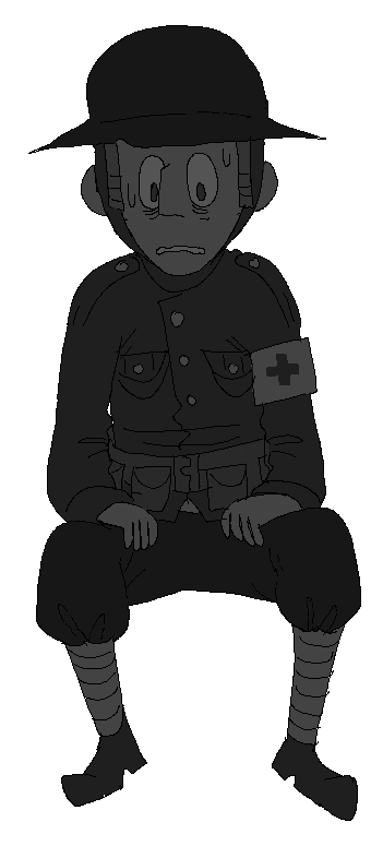 A soldier sitting sorrowfully in a trench